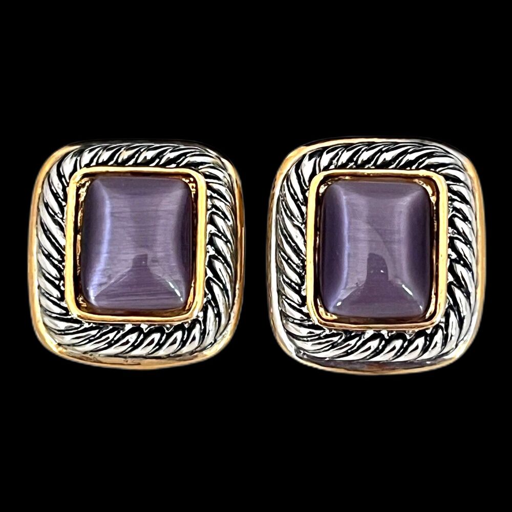 Vintage 1980s Two Tone Cable Twist Clip On Earrings Purple Moonglow - 2R